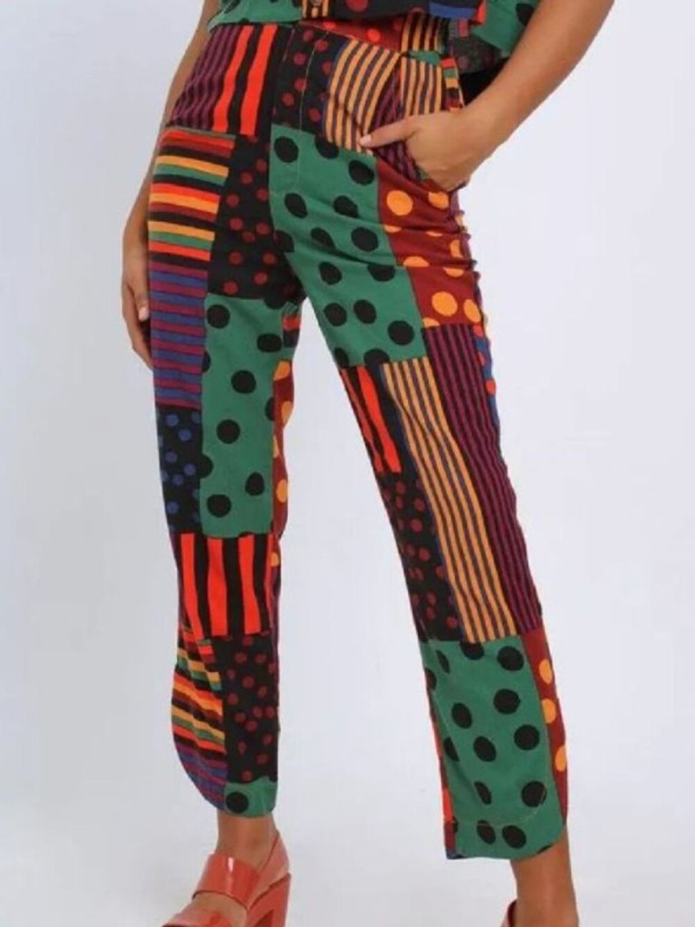 FARM RIO Linen Blend Mixed Geometric Colorful Pants